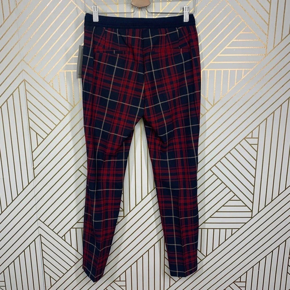 Zara Basic Plaid Jogger Waist Ankle Pants in Red Navy Size US Medium - Picture 5 of 12